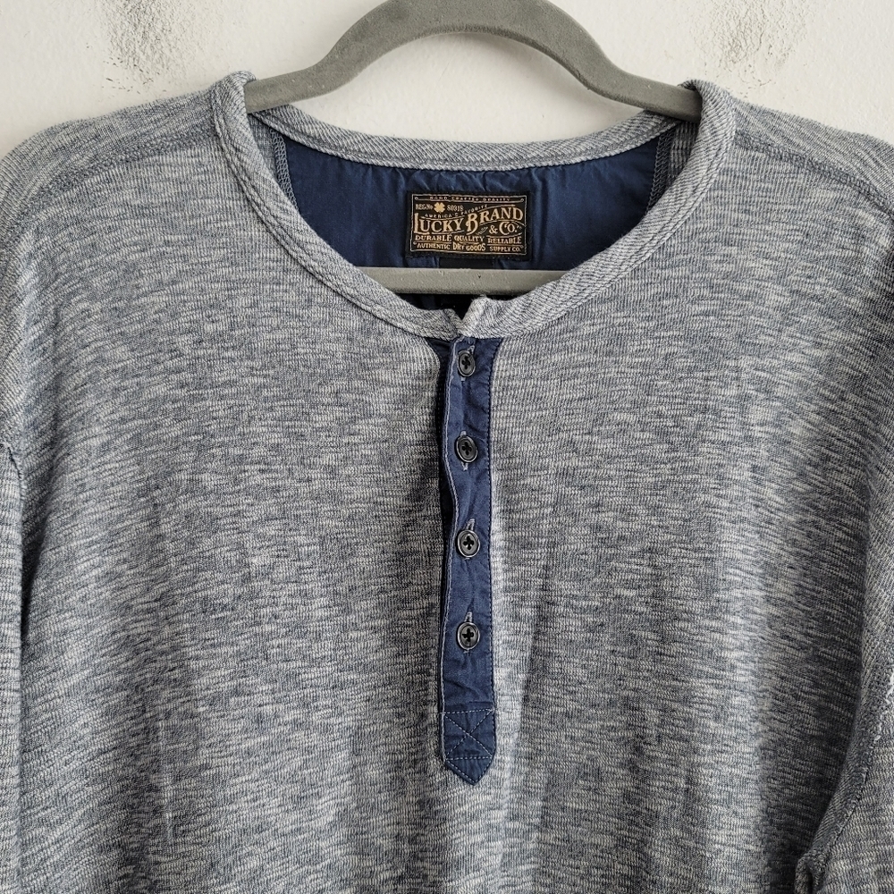 Lucky Brand Men XL Blue Marl Henley Long Sleeve Shirt Casual 100% Cotton - Picture 4 of 10